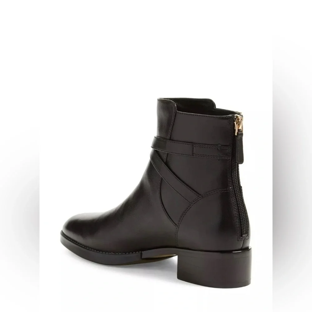 Tory Burch Sidney Booties Ankle‎ Boots Black Soft Leather Logo Sz 7.5
